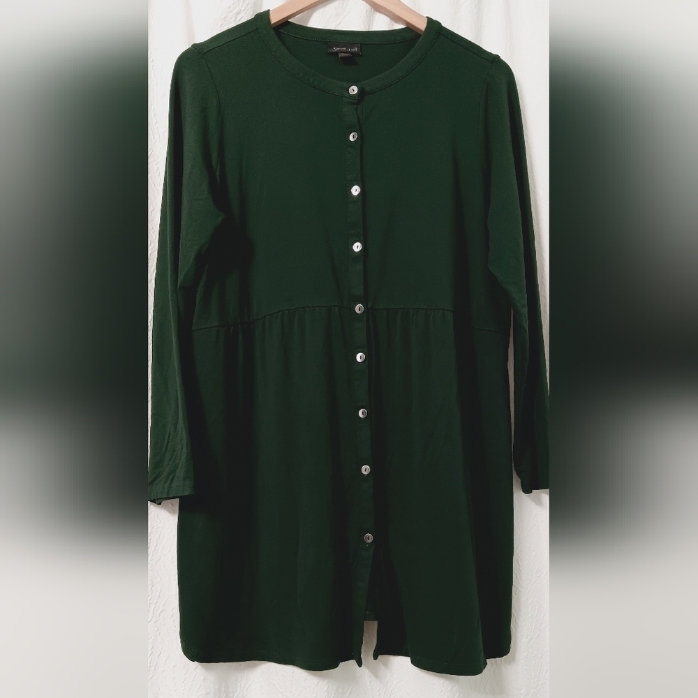 J Jill Dress Womens Wearever Collection Forrest Green Jersey Knit Buttons Size M